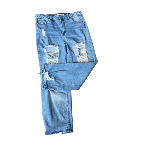 Almost Famous Dad Jean Distressed Ripped Straight Leg Blue Jr Sz 13 345G - Picture 2 of 12